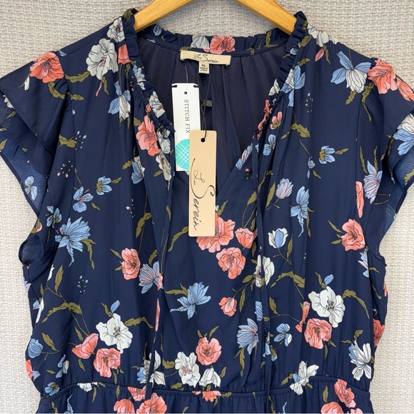 NWT Les Serein Women’s Clio Flutter Sleeve Floral Print A-Line Dress Blue XL - Picture 4 of 9